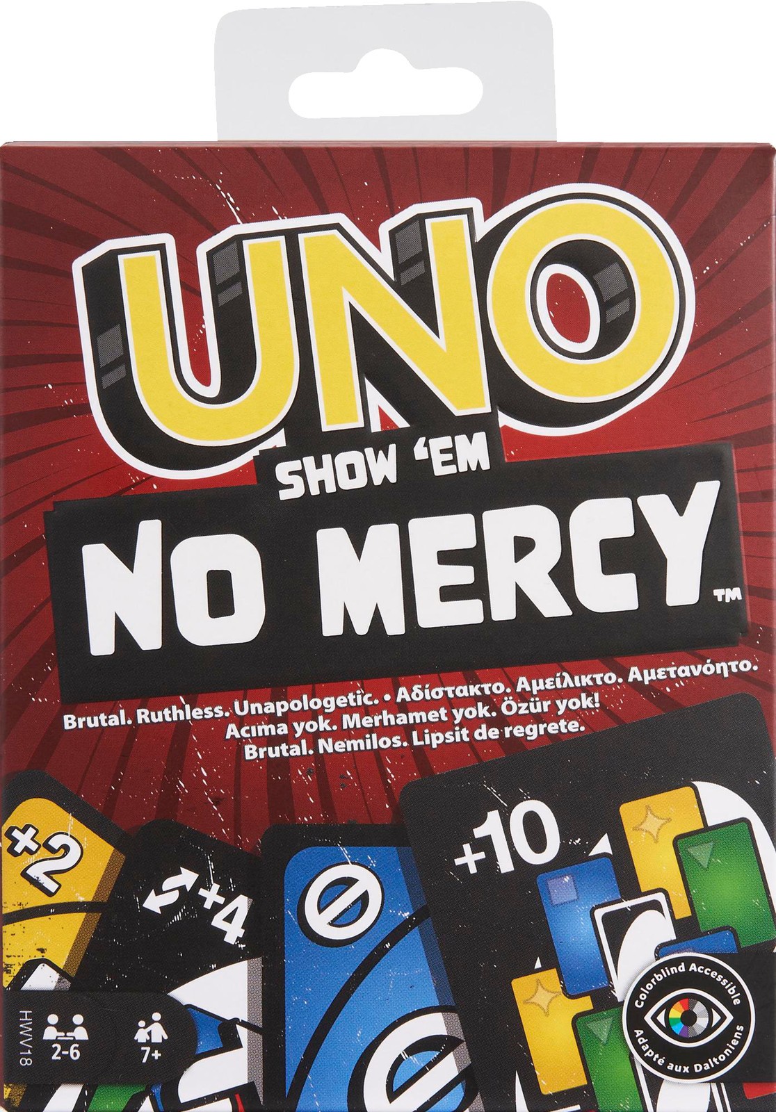 MATTEL GAMES HWV 18 UNO No Mercy Картонный шпиль для ИГРЫ в мяч