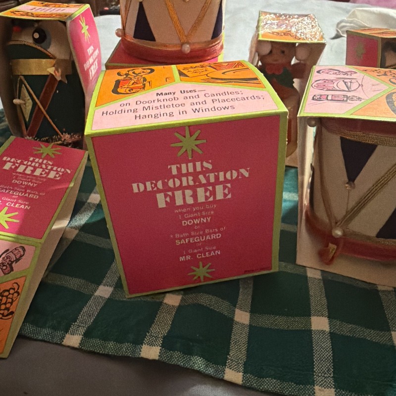 Vtg 60s Drummer Boy Christmas Decoration Downy SafeG, MrClean Promo Japan lot 9
