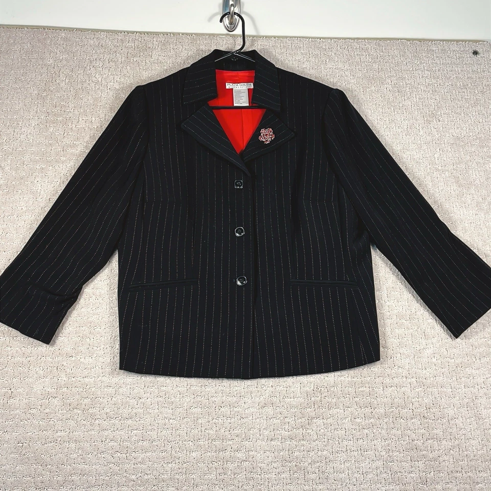 Terno Calça Plaza South Petites Feminino Tamanho 18P Preto Vermelho Pin Listra + Cami + Broche - Imagem 2 de 4