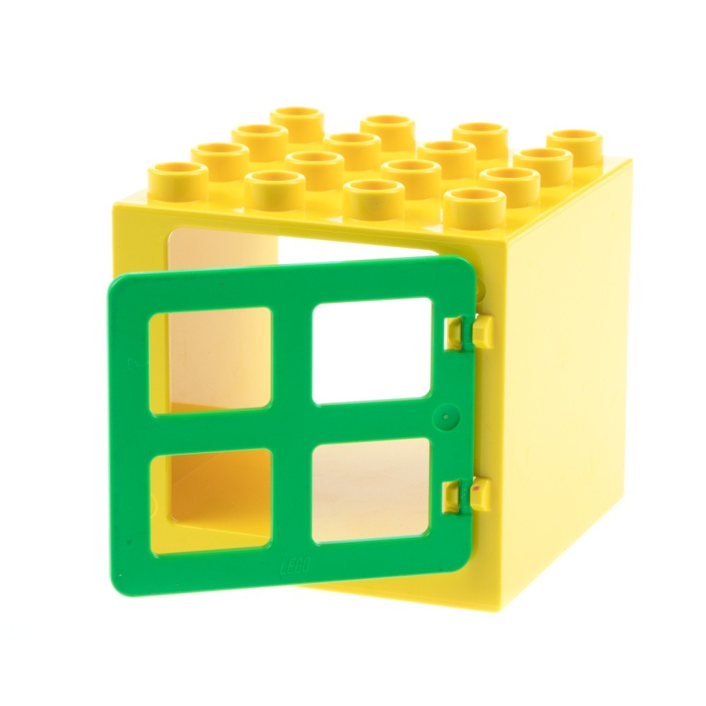 1x Lego Duplo Window 4x4x3 Yellow Cube Door 1x4x3 Green 90265 18857