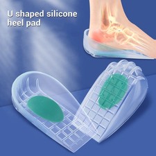 1pair Silicone Heel Cups Shock Absorption U Shaped Half Size Insoles Washable