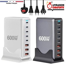 Chargeur de bureau GAN 600W 8port USB PD Chargeur rapide Type C Fast Charger