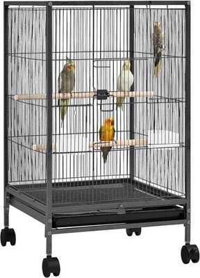 35 inch Wrought Iron Bird Cage w/Play Open Top and Rolling Stand for Small Birds