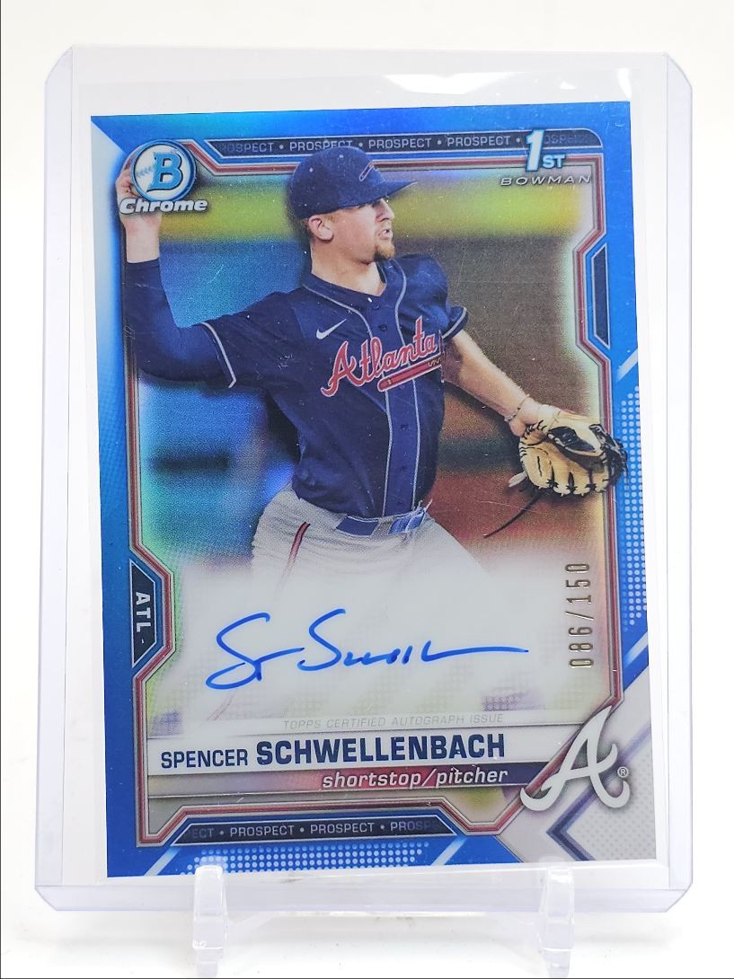 SPENCER SCHWELLENBACH 2021 BOWMAN CHROME DRAFT 1ST BLUE AUTO /150 Q2017