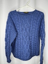 Carraig Donn blue cable knit 100 Merino wool sweater Size L