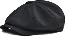 BOTVELA Men's Newsboy Flat Cap 100 Cotton Gatsby Ivy Golf 7 5/8, Black