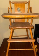 VTG 40s-50s Wooden Baby High Chair W/ Original Sailor Bear Decal  Tray Decor