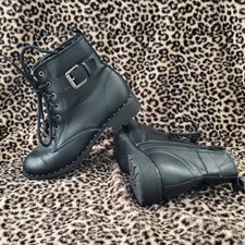 Wonder Nation Girls Black Ankle Fashion Combat Moto Boots Sz 3 Lace Up w/ Zipper