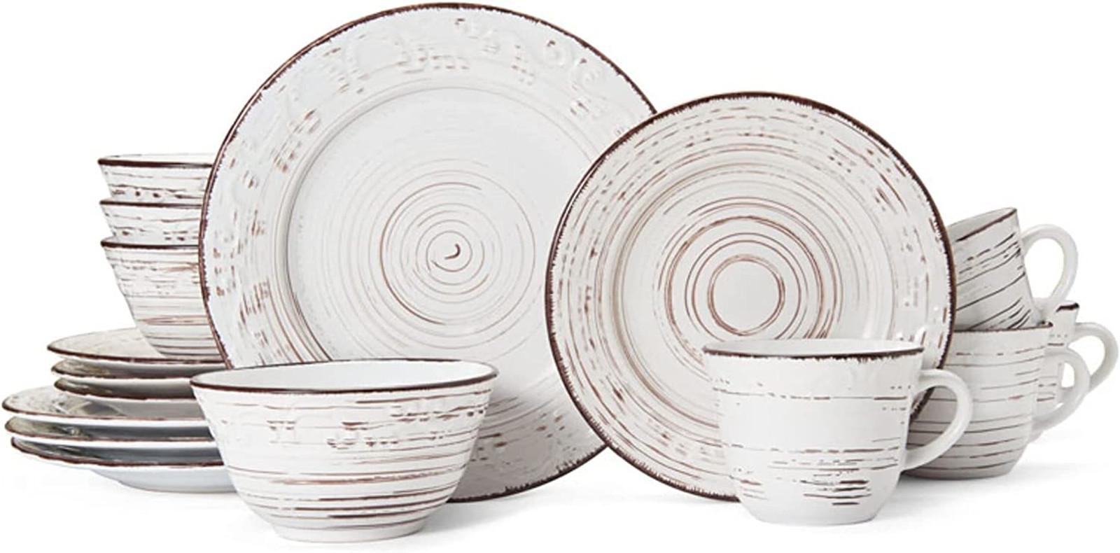 Trellis White 16-Piece Stoneware Dinnerware Set, Service for