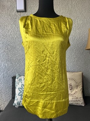 CACHE Vintage Y2K Yellow 100% Silk Pleated Key Hole Back Sleeveless Blouse Small