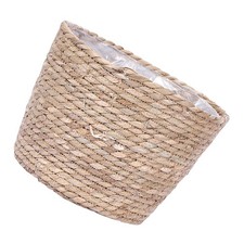 Cesta jardinera tejida de paja amarilla hecha a mano de 1 pieza para plantas decorativas para el hogar