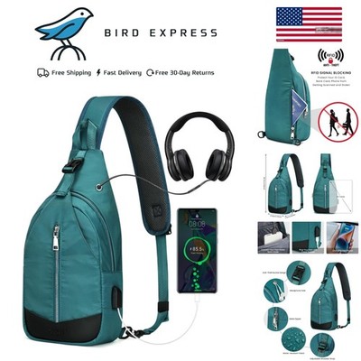 RFID Blocking Sling Bag with USB Charging Port Compact Crossbody Backpack