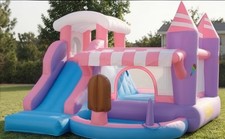 Pink Purple Inflatable Bounce House Slide Climbing Wall Ball Pit Electric Blower