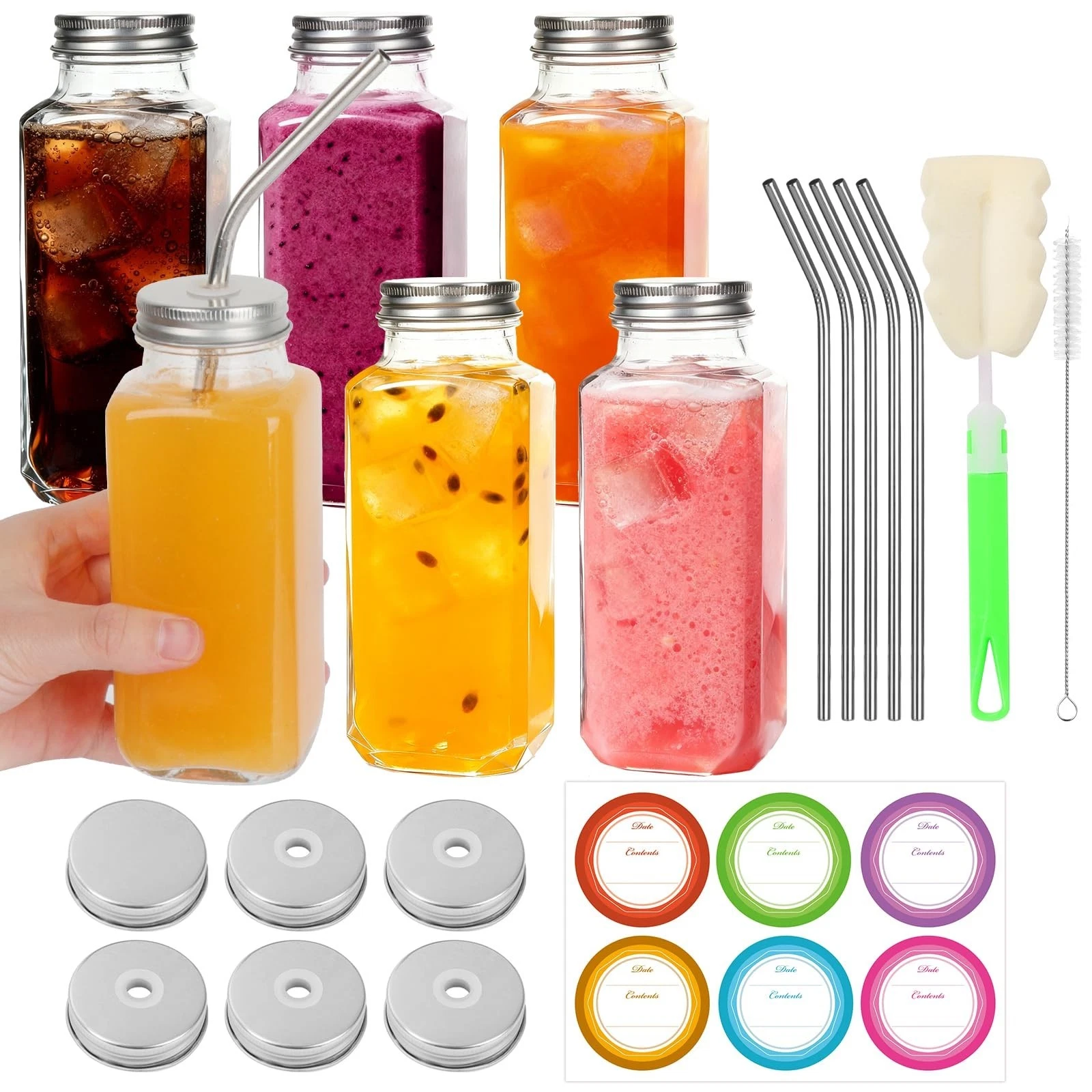 8 oz Glass Juice Bottles with Lids 6 Pack | Reusable & Leakproof Juicing Jars...