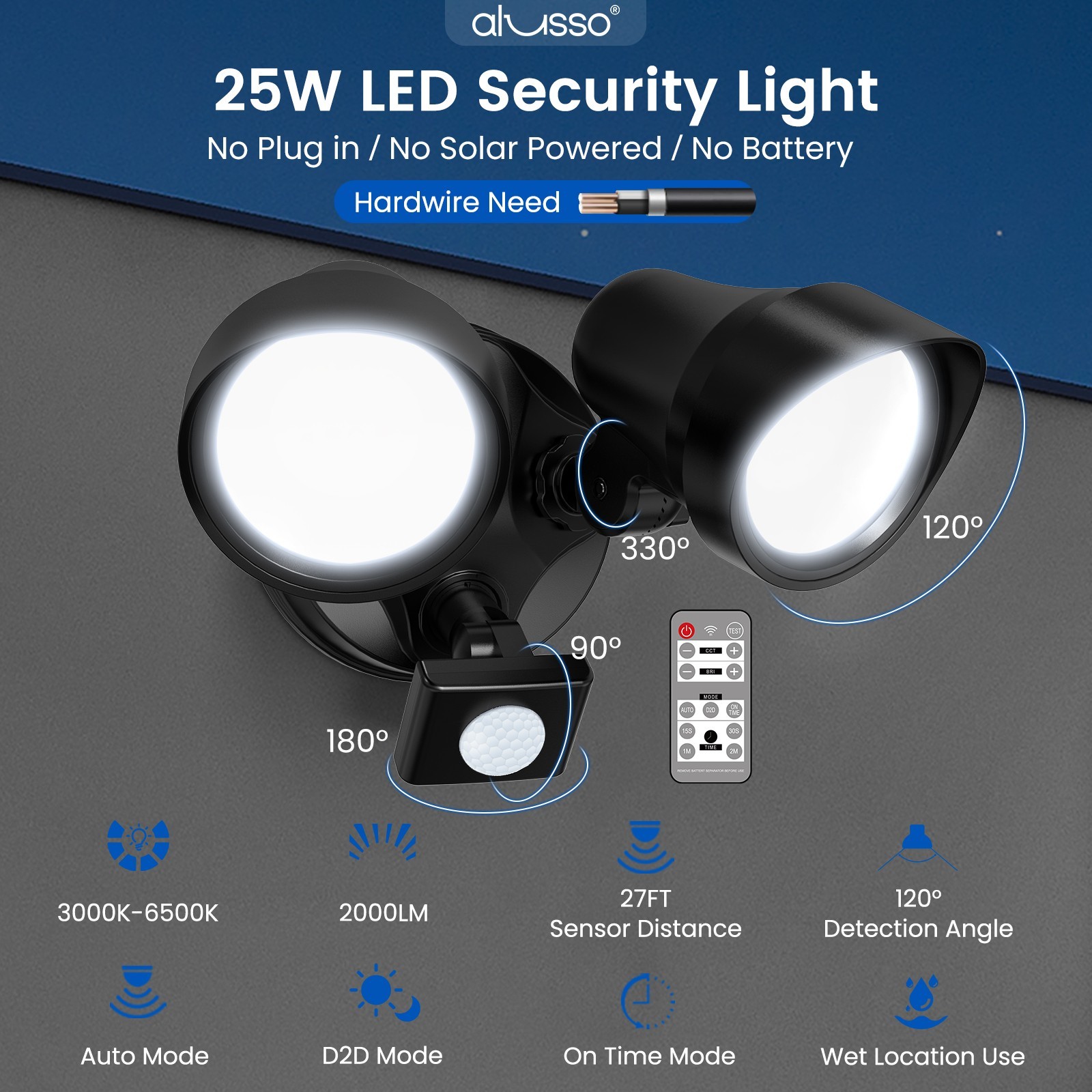 2000lm LED Security Lights PIR Motion Sensor / D2D Outdoor Yard 3CCT Wall Light