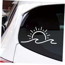 2PCS Sun and Wave Car Sticker, 5.91"x2.76" Vinyl Decal, Durable Adhesive White