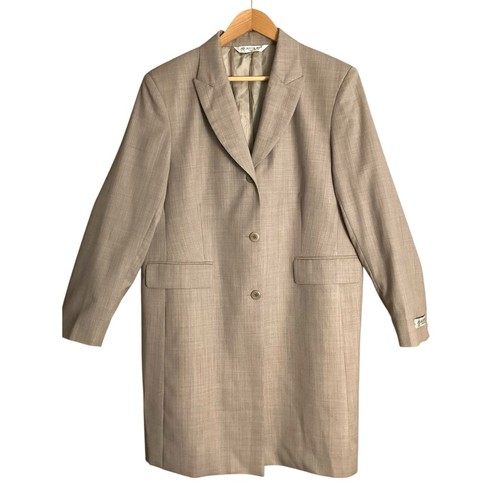 Austin Reed London New York 100% Worsted Wool Long Topcoat Coat Beige Taupe 14W