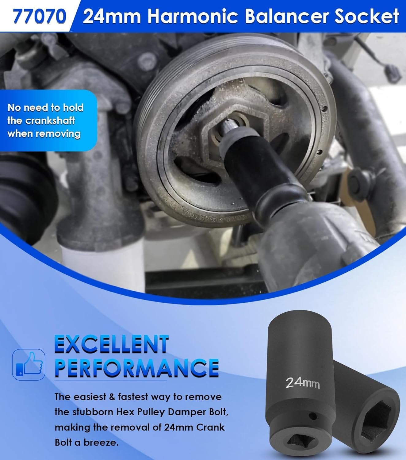 For GM LS 24mm Crank Bolt Socket 77070 Harmonic Balancer Socket Tool, 3 Times... thumbnail 3
