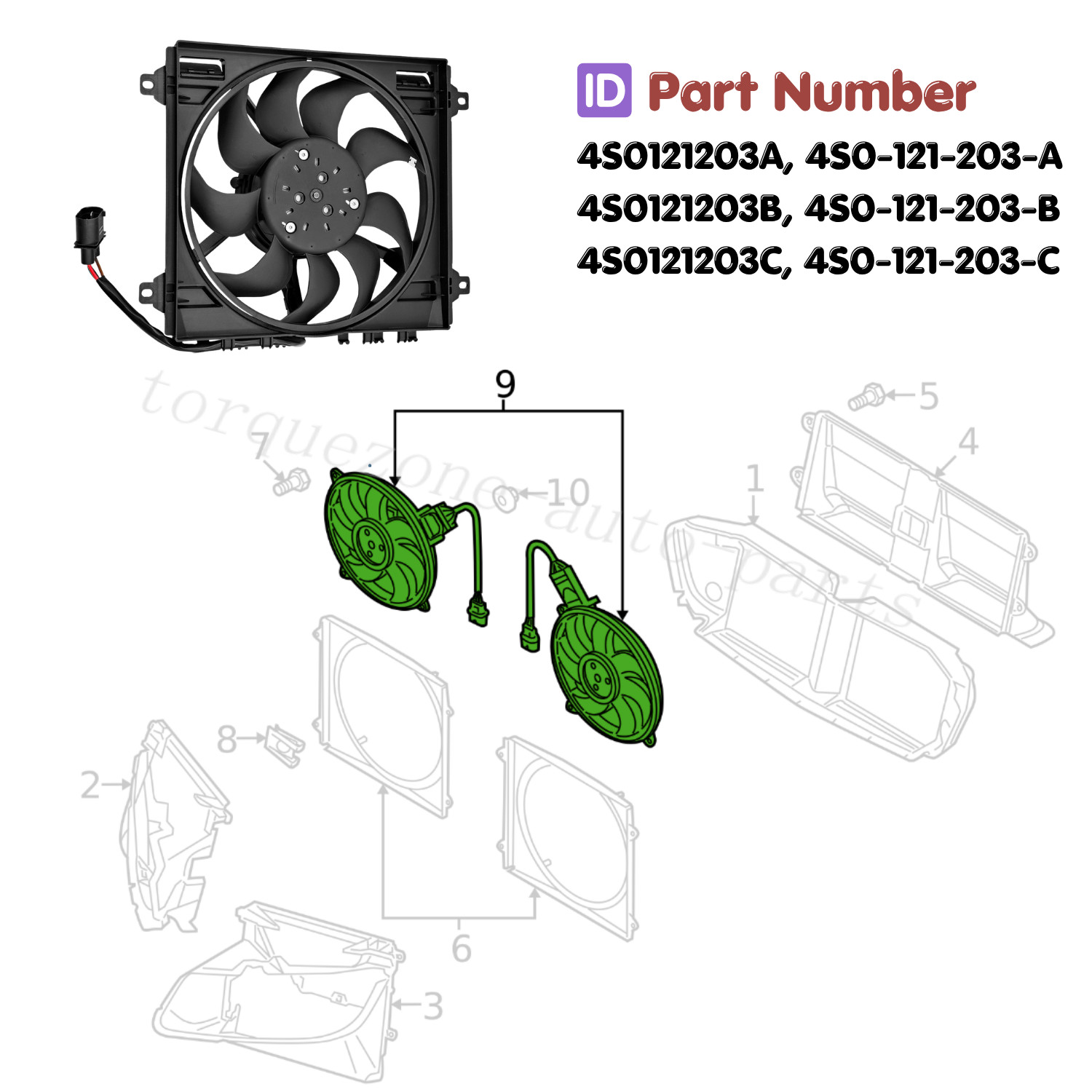 NEW For Audi R8 Lamborghini Huacan LP610 LP580 Radiator Cooling Fan 4S0121203B