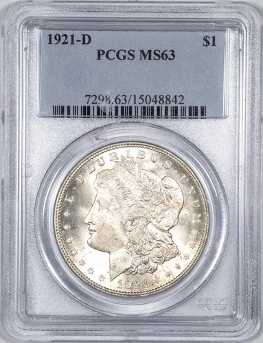 1921-D PCG MS63 Morgan Silver Dollar Denver Mint Uncirculated BU+