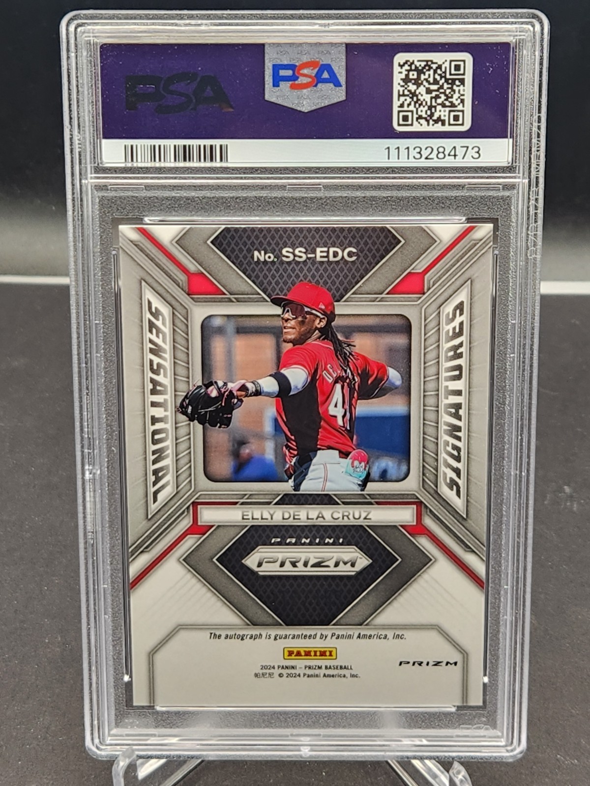 2024 Panini Prizm Elly De La Cruz (RC) Sen. Auto PULSAR PR /199  PSA GEM MINT 10 view 2