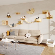 13-in-1 Cat Wall Shelves, Wall Mounted Cats Furniture Set with Plush Fabric, ...