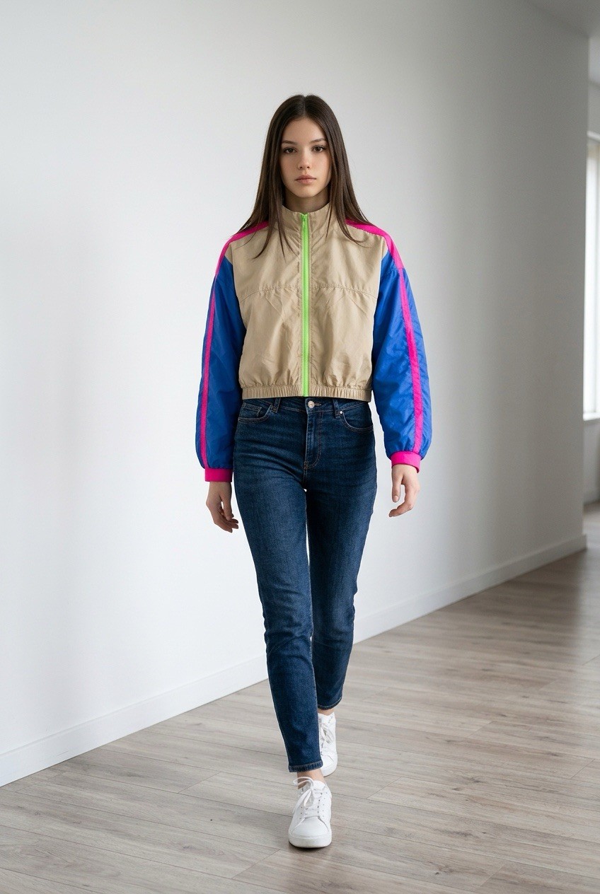 Fabletics Colorblock Windbreaker Jacket Cropped R… - image 2