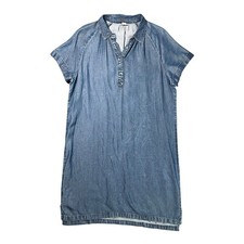 Fossil Women's Small Blue Chambray Denim Shirt Dress Short Sleeve Button Front
