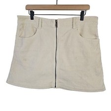 American Eagle Zip Up Corduroy Mini Skirt Sz 14 Ivory Cord Zipper