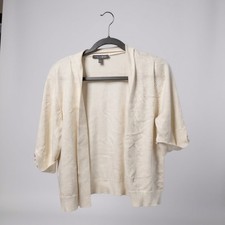 Cable  Gauge White Open-Front Cardigan With Button-Detail Sleeves Size XL