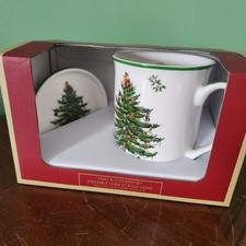 Spode Christmas Tree Mug Cup and Coaster Set 12 Ounce New Gift