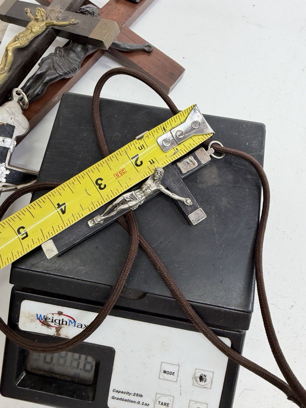 Italian Pectoral Crucifix Cross w Ebony Inlay Catholic Pendant Necklace