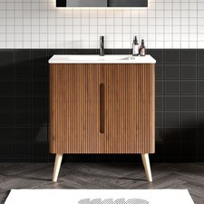30" Bathroom Vanity w/ Ceramic Sink, Freestanding Storage Vanity Cabinet, 2 Door