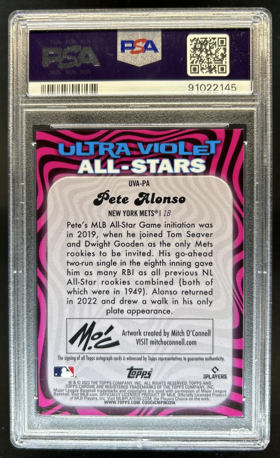 2023 Topps Chrome Pete Alonso Ultraviolet All-Stars Auto #/99 Mets PSA 10 view 2