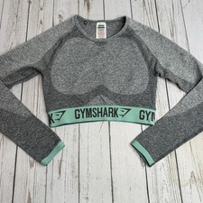 Gymshark Flex Sports Long Sleeve Crop Top Athletic Shirt Womens Small Gray Teal