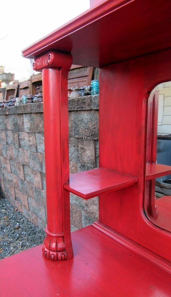 Antiguo Victoriano Antiguo de Lujo Rojo Urbano BOHO CHIC Decoración Buffet Espejo Soporte Foto 4 de 4