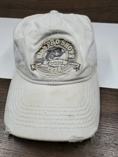 VINTAGE White Bass Pro Shops Gone Fishing Hat Thick Cotton Stitch Outdoor Cap