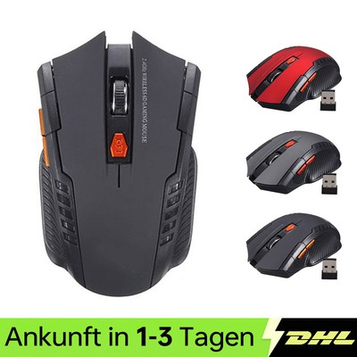 Funk Maus Büro Kabellos Wireless Mouse Für PC Laptop Schwarz Grau Rot Blau USB