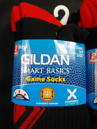 Gildan 4 pair Smart Basics Boys GAME SOCKS Arch Support, Cushioned Comfort 3-9 - Picture 2 of 3