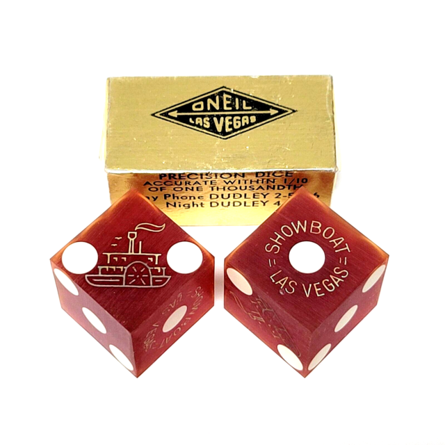 Vtg 50s Showboat Casino Las Vegas Casino Dice Translucent Cherry Red Craps NOS Vtg 50s Showboat Casino Las Vegas Casino Dice Translucent Cherry Red Craps NOS