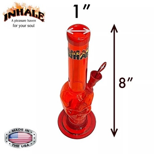 INHALE® 1X8" SKULL SHAPE ACRYLIC HOOKAH WATER PIPE WITH A CARB MADE IN THE USA - Picture 2 of 2