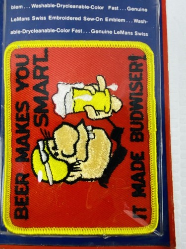 NOS In Pkg Vintage LeMans Sew On Patch "Beer Makes You Smart. It Made Budweiser! - Picture 2 of 3