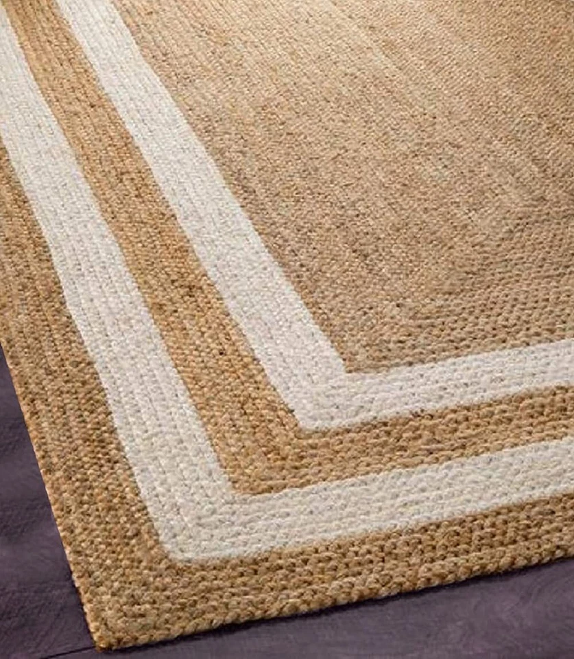 100% Natural Braided Jute Area Rug Bedroom Home Decor Reversible Bohemian Carpet - Image 2 of 4