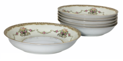 6 Noritake Morimura Mystery Pattern Coupe Salad Bowls w/ Flowers