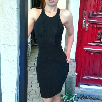 A.L.C. Black Ribbed Knit Racerback Above Knee Bodycon Pencil Dress Size XS  2 4 | eBay
