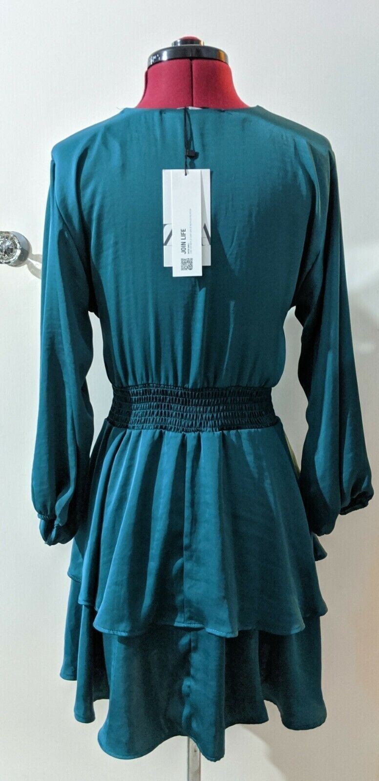 Zara Duck Blue Elasticated Satin Dress Size XL RRP £45.99 REF 1165/192 image 2