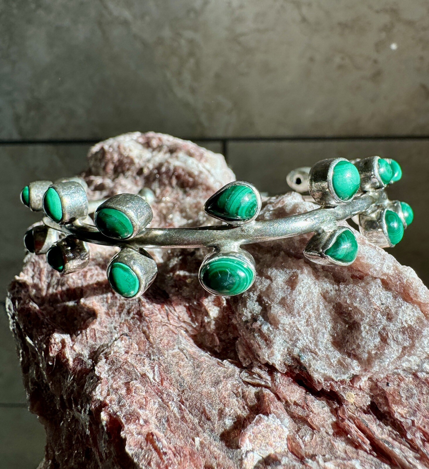Navajo Solid Sterling Malachite Tree Branch Brace… - image 6