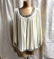 Women's Vintage 1980s Tadaski Beaded Ivory White Sheer Blouse Top Made in USA