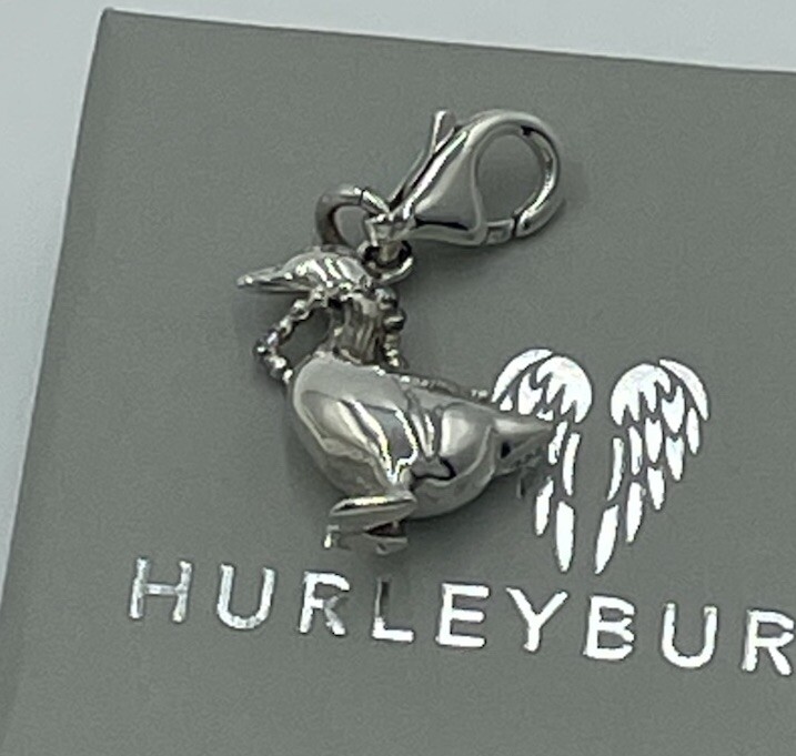 HURLEY BURLEY STERLING SILVER 925 DETAILED DUCK WITH HEART NECKLACE CHARM  IN BOX