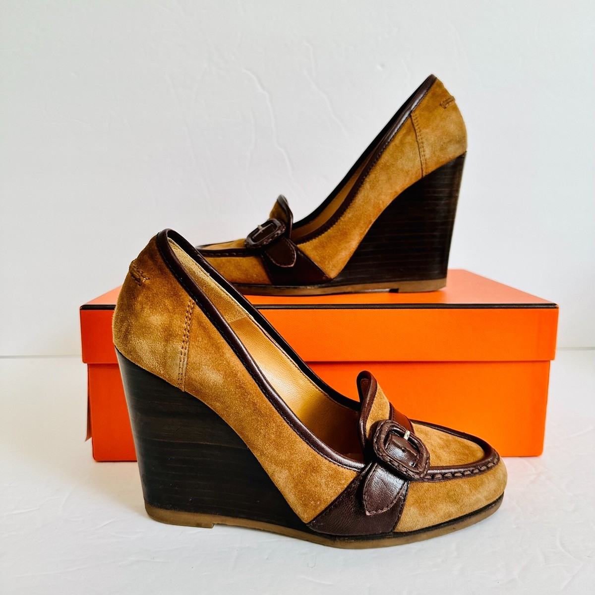 AUTHENTIC HERMES SUEDE AND LEATHER NIKITA LADY SHOES PUMPS SZ 6